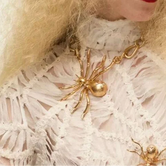 Zara Golden Bejeweled Spider Necklace Halloween Special Collection Statement NEW - Picture 4 of 14